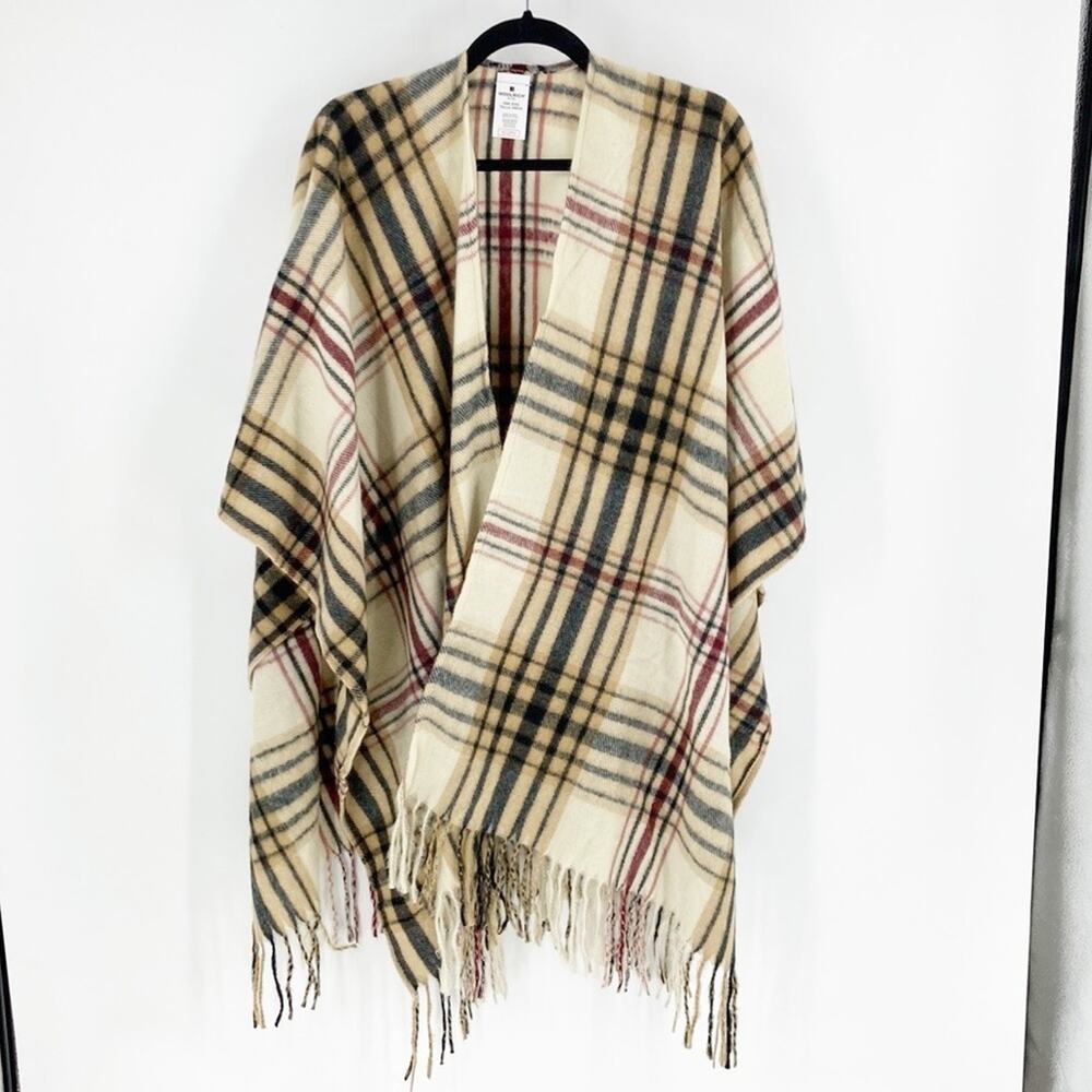 Woolrich O/S  One Sz Blanket Coat Wrap Shawl Cape Poncho Cream Red Black OS